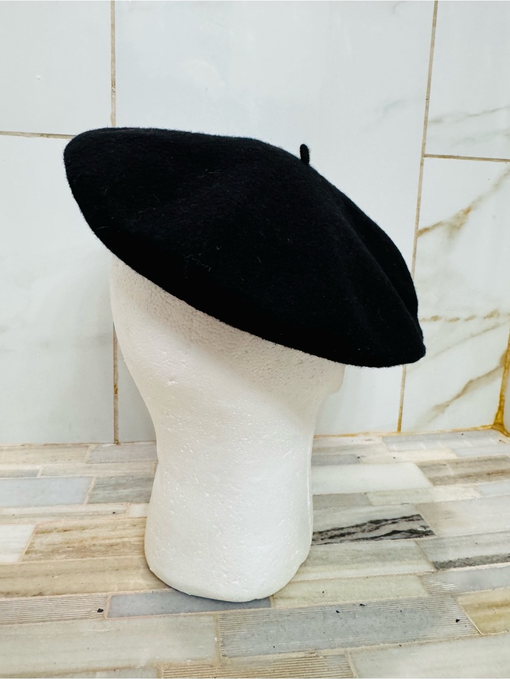 Vintage Betmar Black Wool French Beret Made in France Classic Parisian Hat 6 7/8 - Picture 7 of 8